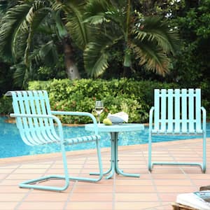 Gracie 3-Piece Metal Outdoor Conversation Seating Set - 2-Chairs and Side Table in Caribbean Blue
