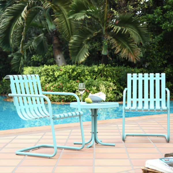 CROSLEY FURNITURE Gracie 3-Piece Metal Outdoor Conversation Seating Set - 2-Chairs and Side Table in Caribbean Blue