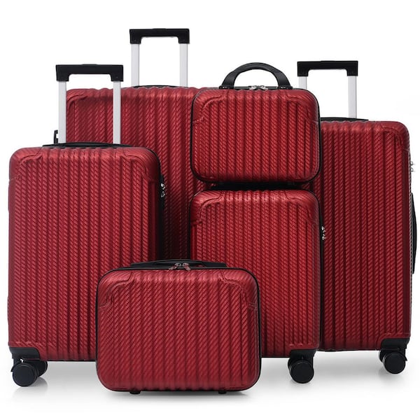 6-Piece Red ABS Plastic Hardside Luggage Set with Spinner Wheels, TSA Lock and Side Hooks