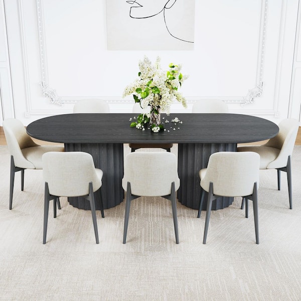Lirago 9-Piece Black Oval Dining Table Set for 8, Double Pedestal
