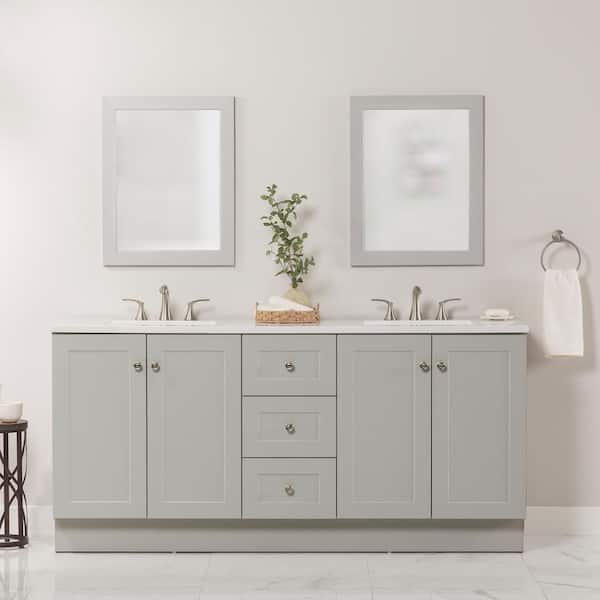 Bannister 73 in. Double Sink Pearl Gray Bath Vanity with Granite-Look Colorpoint White Cultured Marble Top (Assembled)