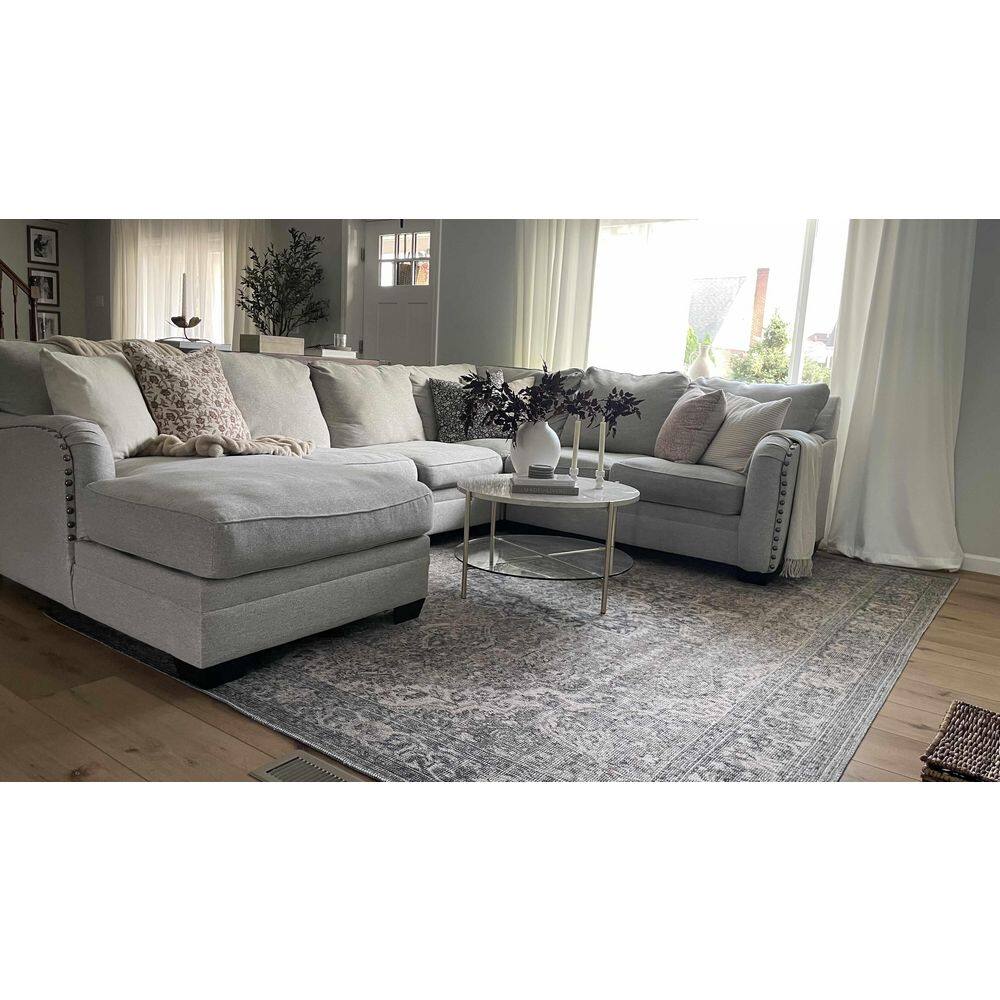 Chenille-Cotton Blend Black Medallion Washable Rug 6'7" x 9'