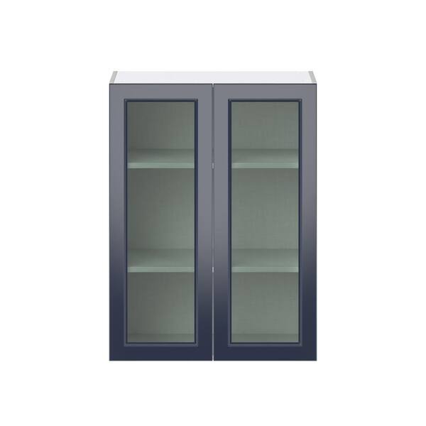 J COLLECTION 18 in. W x 40 in. H x 14 in. D Devon Painted Blue Recessed Assembled Wall Kitchen Cabinet with Glass Door and Drawer