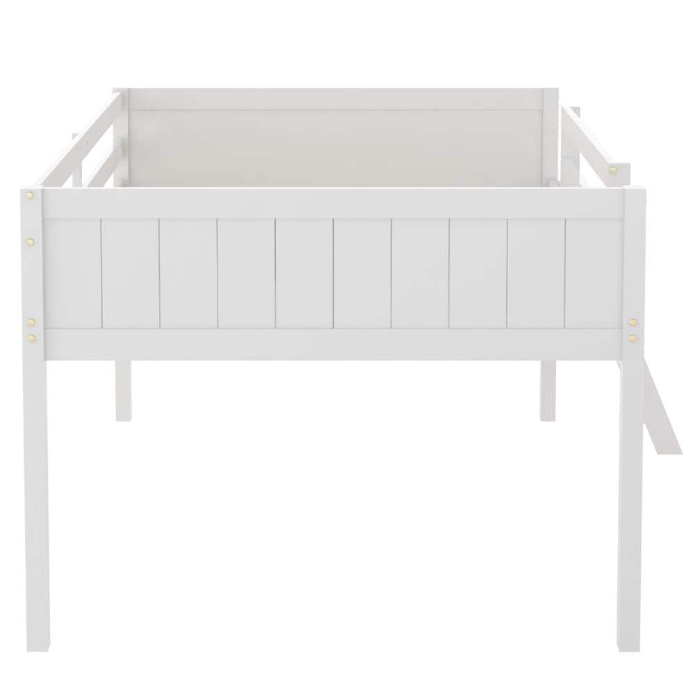 White Full Wood Low Loft Bed with Convertible Ladder and Safety Guardrails durable construction price history on PriceWatchPro
