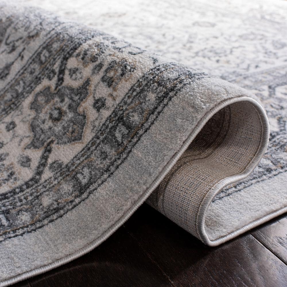 Elegant Isabella 36"x60" Gray and Cream Synthetic Area Rug