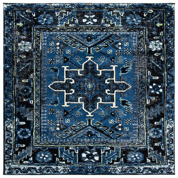 Vintage Hamadan Blue/Gray 3 ft. x 3 ft. Floral Border Square Area Rug