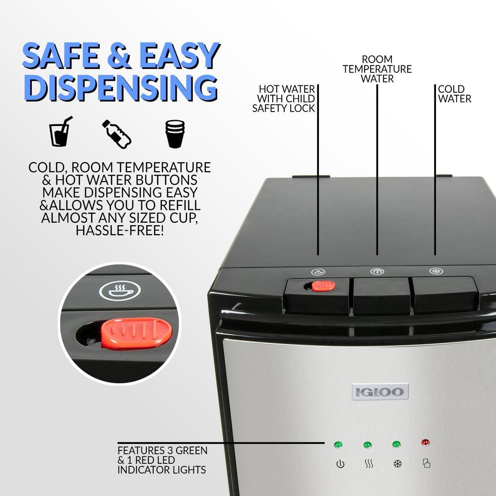 Black and Stainless Steel Bottom Load Water Dispenser