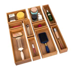 10-Piece Golden Natural Bamboo Storage Organizer Box Set