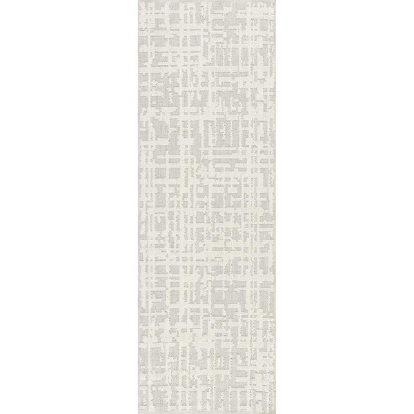 Helga Abstract Washable Light Grey 2.6 ft. x 6 ft. Indoor Area Rug