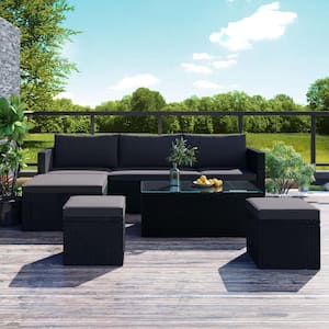 5-Piece Wicker Patio Conversation Sectional Seating Set with CushionGuard Gray Cushions