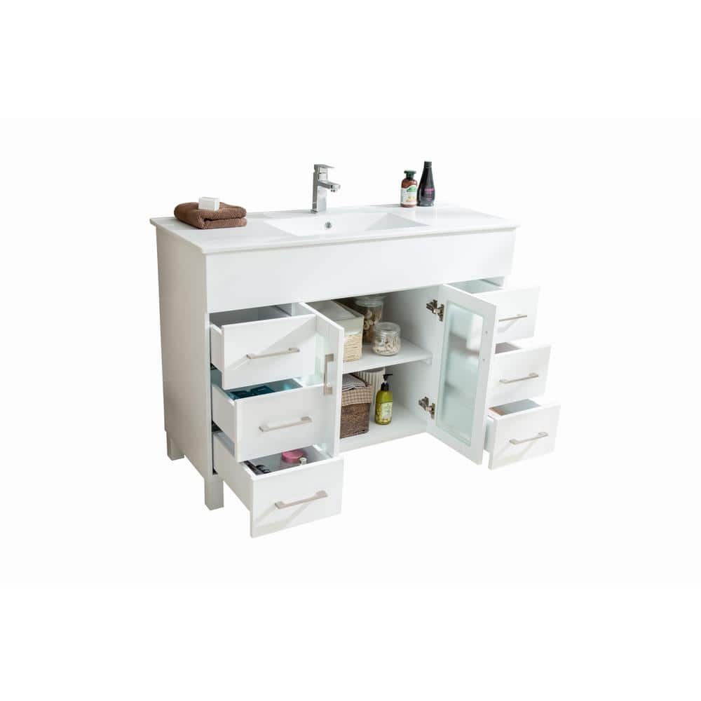Nova 48" White Freestanding Bathroom Vanity with Ceramic Basin