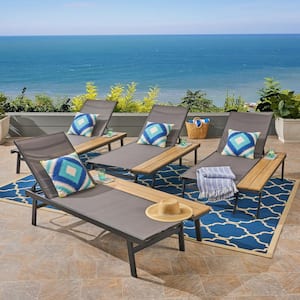 Waterloo Black Aluminum Adjustable Outdoor Chaise Lounge with Side Table (4-Pack)