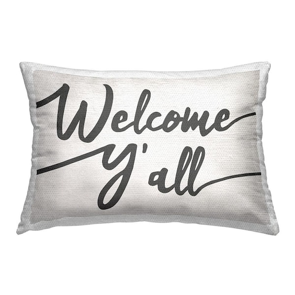 Welcome Y'all Phrase Off-White Rectangular Outdoor Throw Pillow