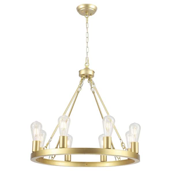 ADSENSTY 8-Light Gold Wagon Wheel Chandelier for Farmhouse Kitchen Island with no Bulbs Included