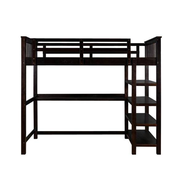 Espresso Full Size Wood Loft Bed With, Twin Bunk Bed With Workstation