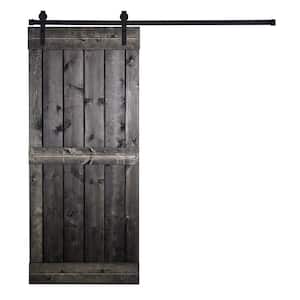 Mid-Bar Series 30 in. x 84 in. Charcoal Black Stained Knotty Pine Wood DIY Sliding Barn Door with Hardware Kit