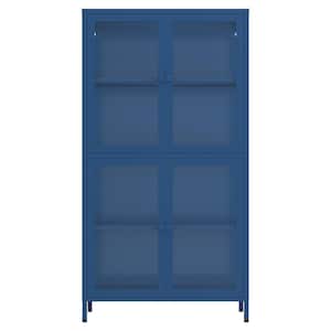 31.5 in. W x 12.6 in. D x 59 in. H Bathroom Storage Wall Cabinet with Four Glass Door and Adjustable Shelves in Blue