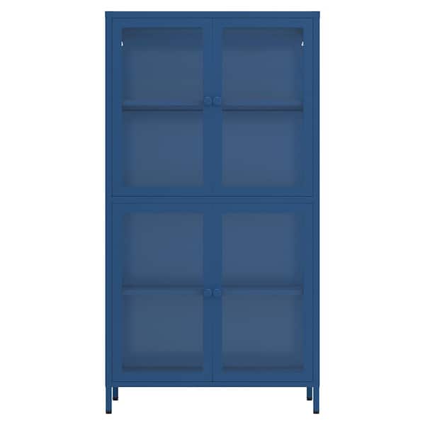 Unbranded 31.5 in. W x 12.6 in. D x 59 in. H Bathroom Storage Wall Cabinet with Four Glass Door and Adjustable Shelves in Blue