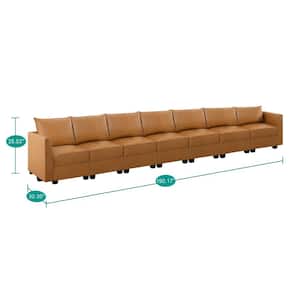 112.8 in. Contemporary Faux Leather 7-Seater Upholstered Sectional Sofa in in Caramel