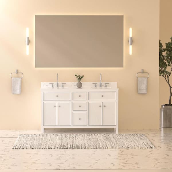 YASINU Vanta 60 in. Double Sink Freestanding White Bath Vanity