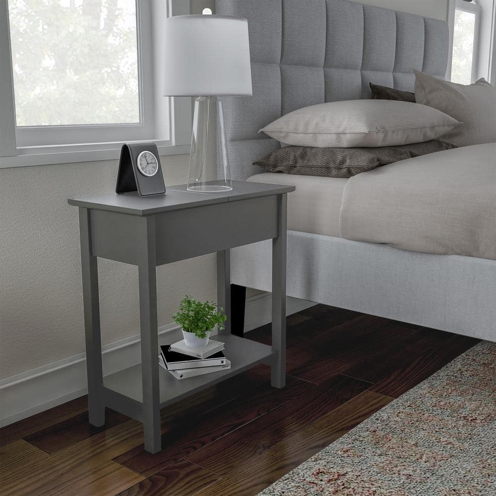 Matte Black Wooden Flip-Top Slim Slide End Table - thumbnail 6