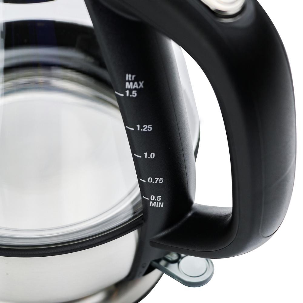 1.6 Qt Brushed Stainless Steel and Glass Cordless Electric Kettle