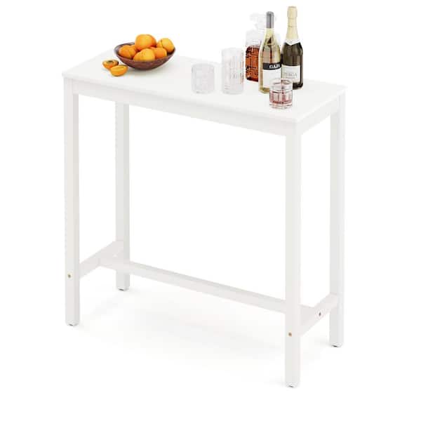 cozyman 38 in. White Outdoor Bar Table Acacia Wood Outdoor Dining Table Weather-Resistant Bistro Table Indoor Outdoor Furniture