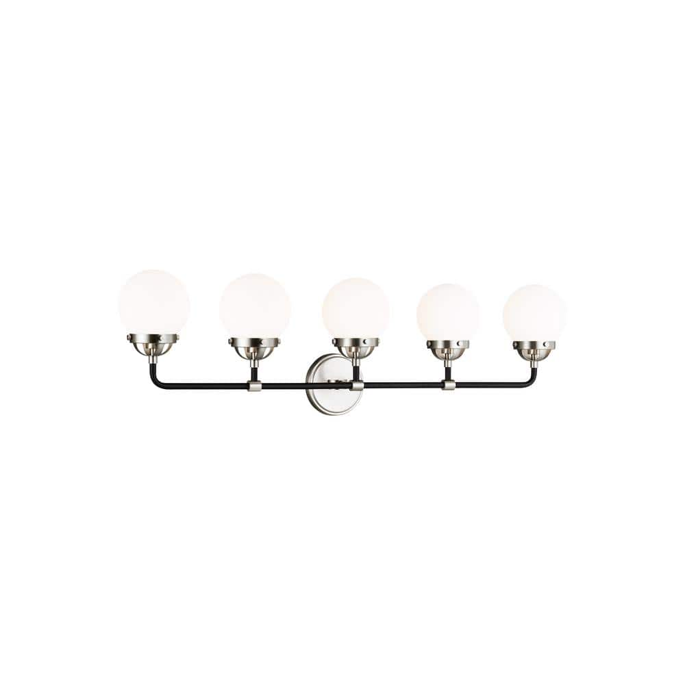 Midnight Black Brushed Nickel 5-Light Vanity with Etched Glass