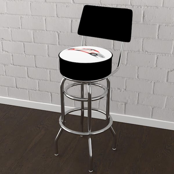 Unbranded Dodge Challenger Stripes 31 in. White Low Back Metal Bar Stool with Vinyl Seat