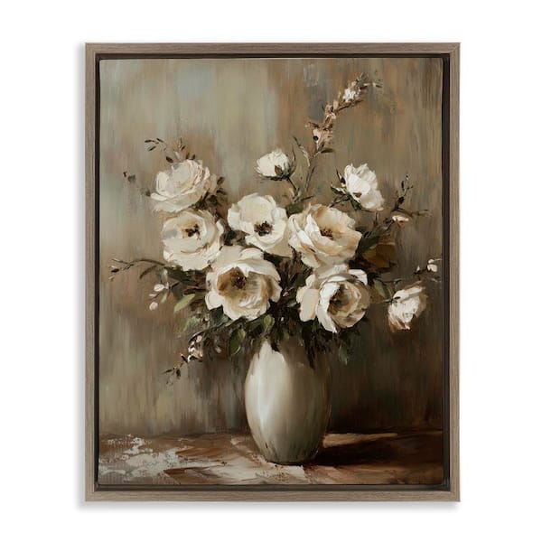 Neutral Traditional Bouquet by Petal Prints Design Brown Floater Frame Nature Graphic Art Print 21 in. x 17 in.