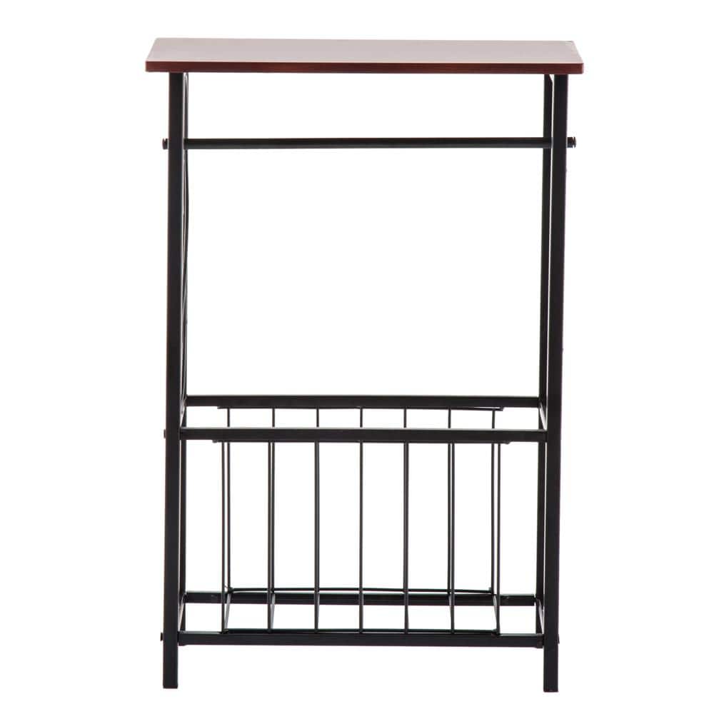 Brown and Black MDF and Steel Side Table with Storage Basket