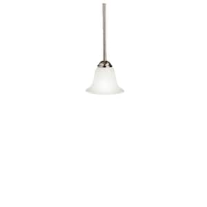Dover 1-Light Brushed Nickel Transitional Shaded Kitchen Mini Pendant Hanging Light with Etched Glass