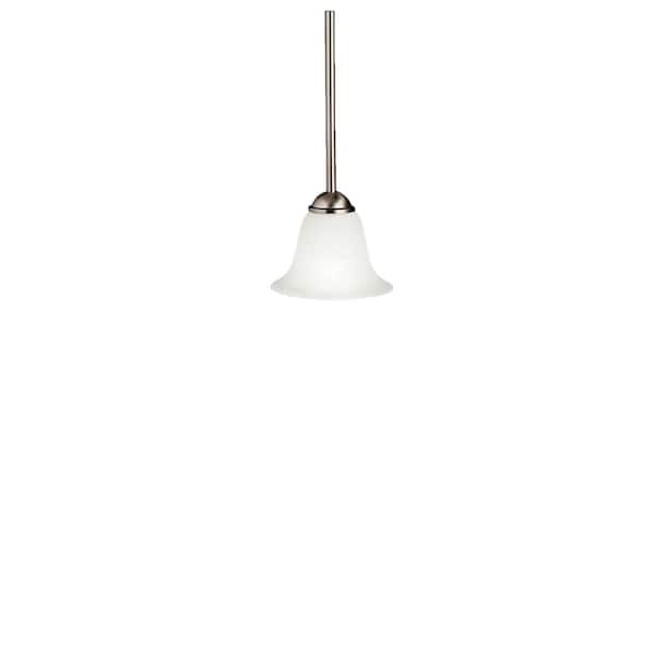 KICHLER Dover 1-Light Brushed Nickel Transitional Shaded Kitchen Mini Pendant Hanging Light with Etched Glass