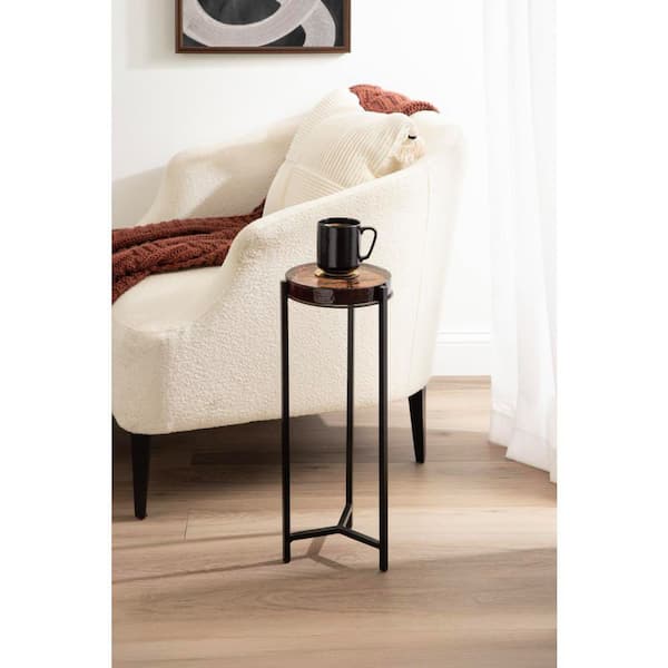 Aguilar 9 in. Orange/Black Round Glass End Table