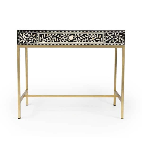 Perilla 36 in. W Rectangular Black/White 1-Drawer Bone Inlay Writing Desk
