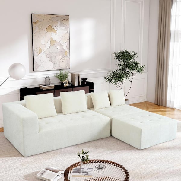 110 in. 3-Piece Polyester Sectional Sofa in Beige, Modular Sofa with Free Combination, No Assembly Required