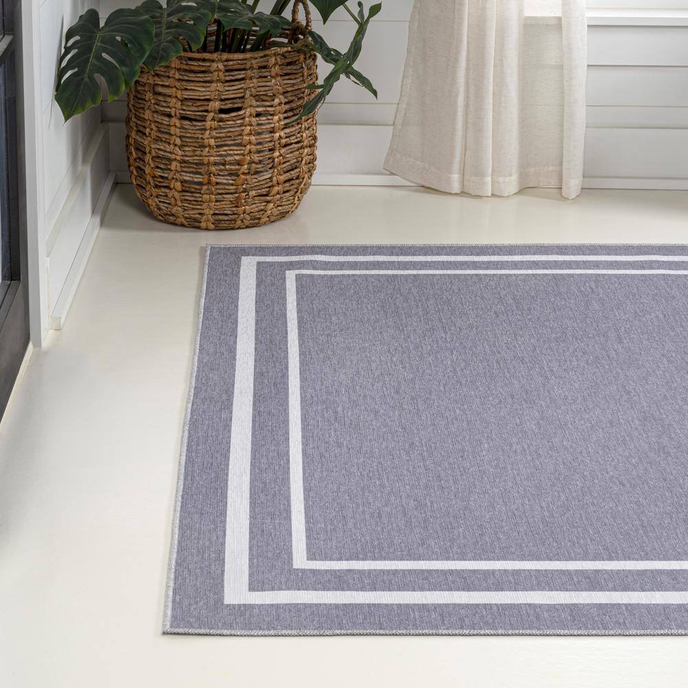 Gray and Cream Striped Chenille 9' x 12' Washable Area Rug