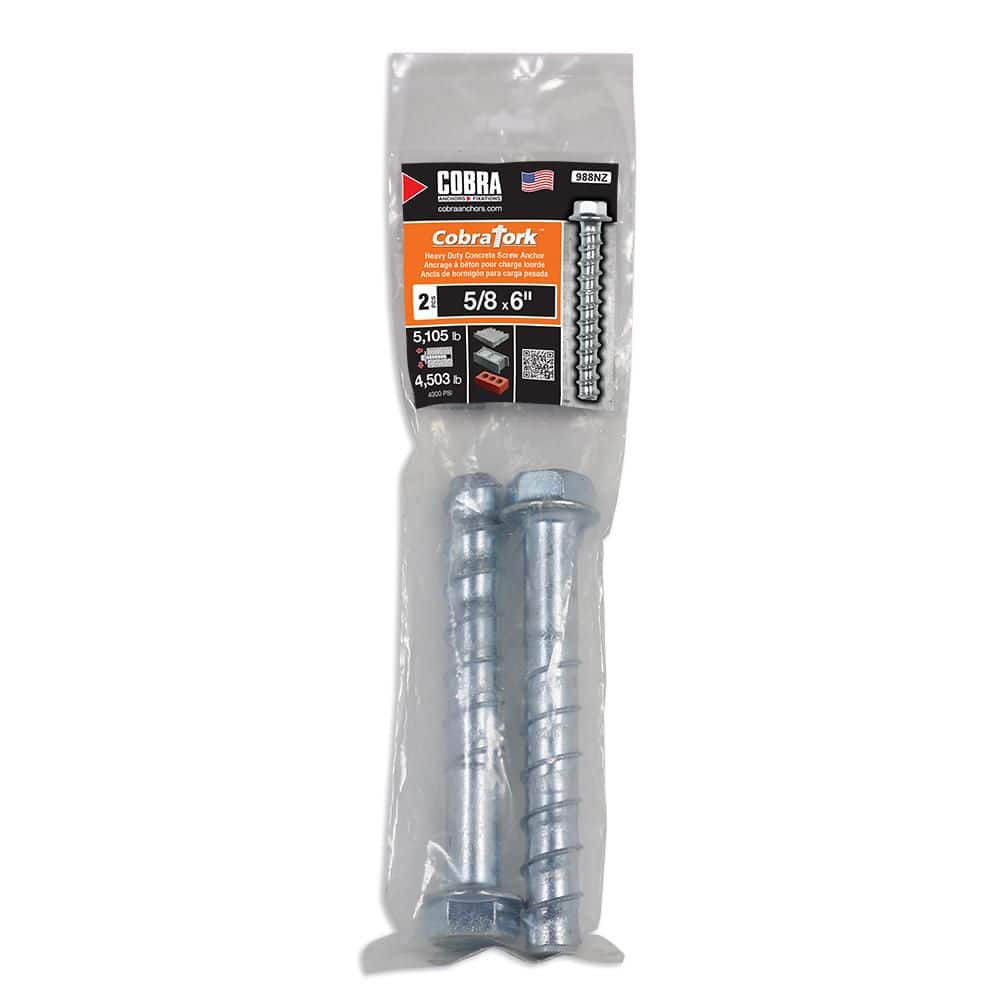 Cobra Tork 5/8 in. x 6 in. Zinc Plated Concrete Screw Anchors (2-Pack)