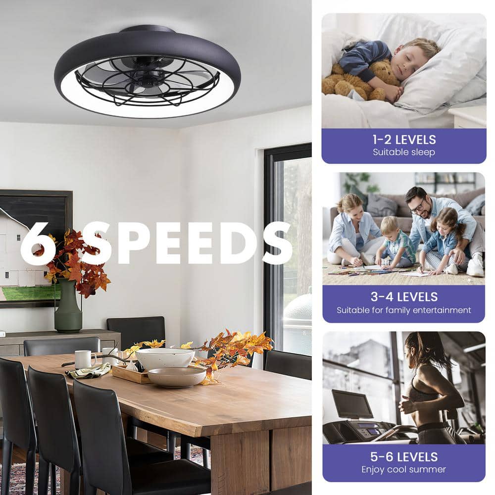 20'' Black Low Profile Ceiling Fan with LED Light and Remote