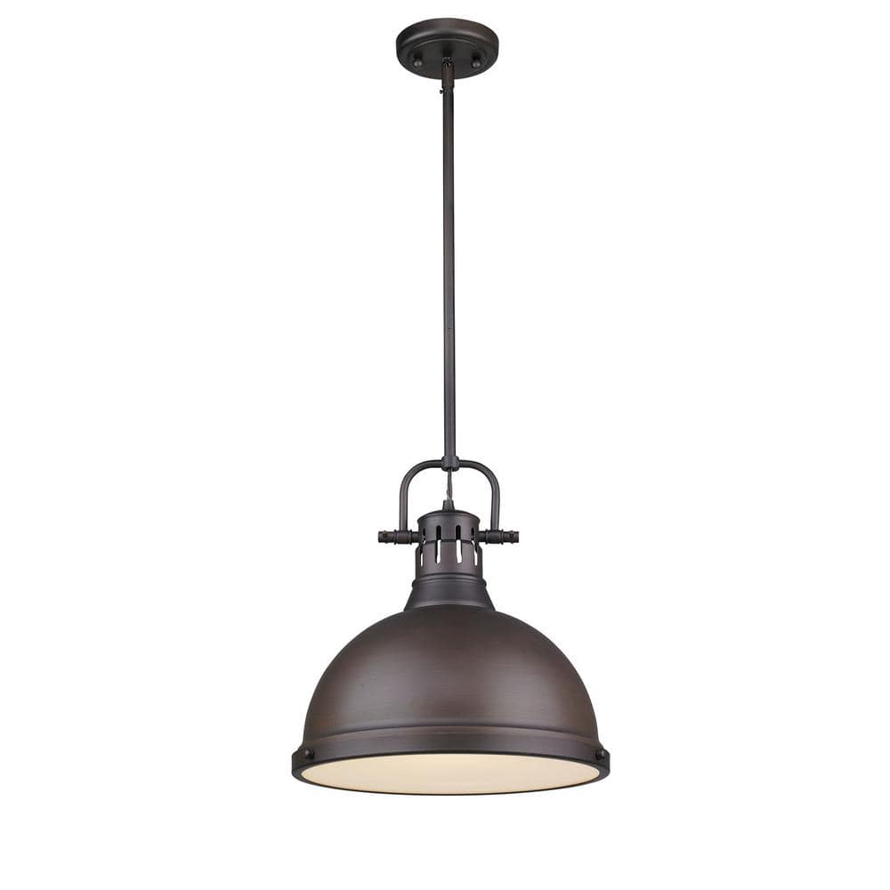 Golden Lighting Duncan 1 Light Rubbed Bronze Pendant With Rod 3604 L Rbz Rbz The Home Depot