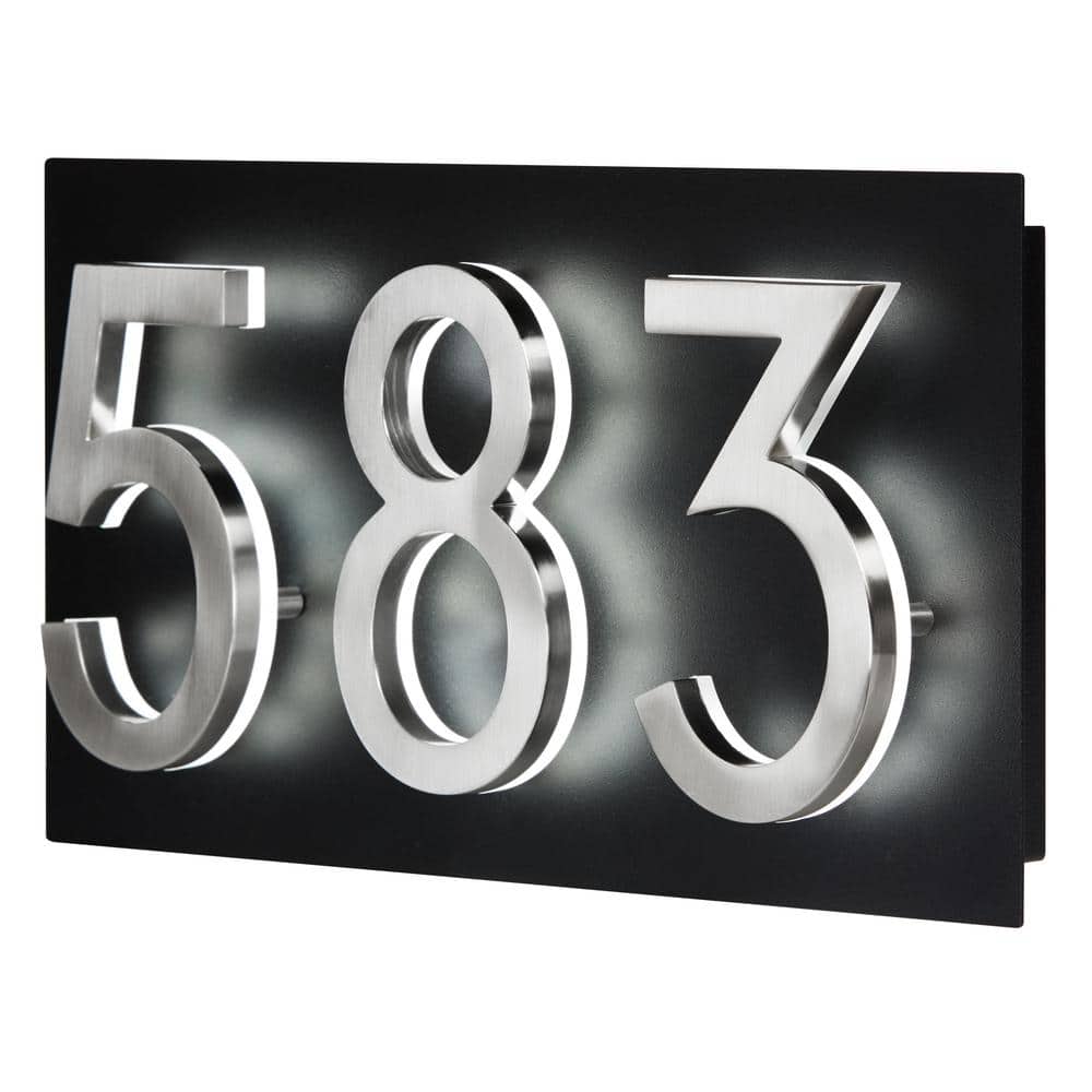 Small Black Steel Floating Address Plaque with LED Backlit Numbers