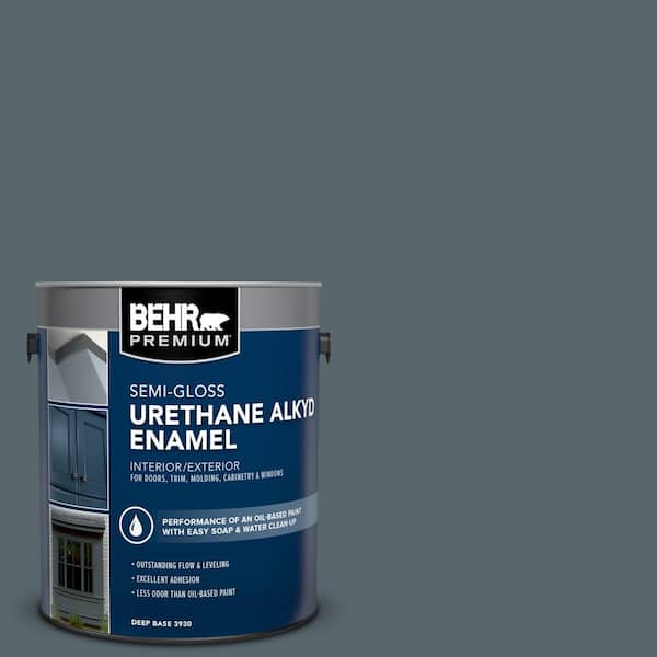 BEHR PREMIUM 1 gal. #N470-6 Whale Gray Urethane Alkyd Semi-Gloss Enamel Interior/Exterior Paint