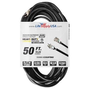 50 ft. 12-Gauge/3 Conductors SJTW Indoor/Outdoor Extension Cord with Lighted End Black (1-Pack)