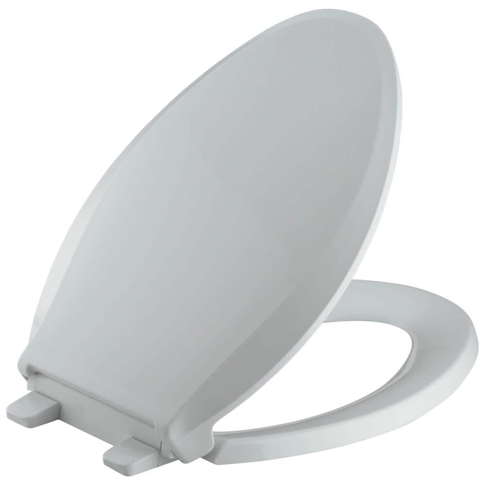 KOHLER Cachet Quiet-Close Elongated Closed-Front Toilet Seat with  Grip-Tight Bumpers in Ice Grey K-4636-95