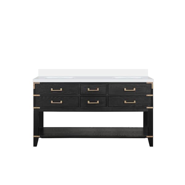 Irvington 60 in W x 22 in D Black Oak Double Bath Vanity with Cultured Marble Top
