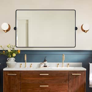 Lutalo 48 in. W x 30 in. H Rectangular Metal Framed Pivot Wall Mounted Bathroom Vanity Mirror in Matt Black