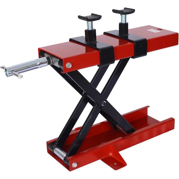 1100 lb. Red Steel Motorcycle Lift Jack, Scissor Center Jack Post Lift Repair Wide Stand Bike