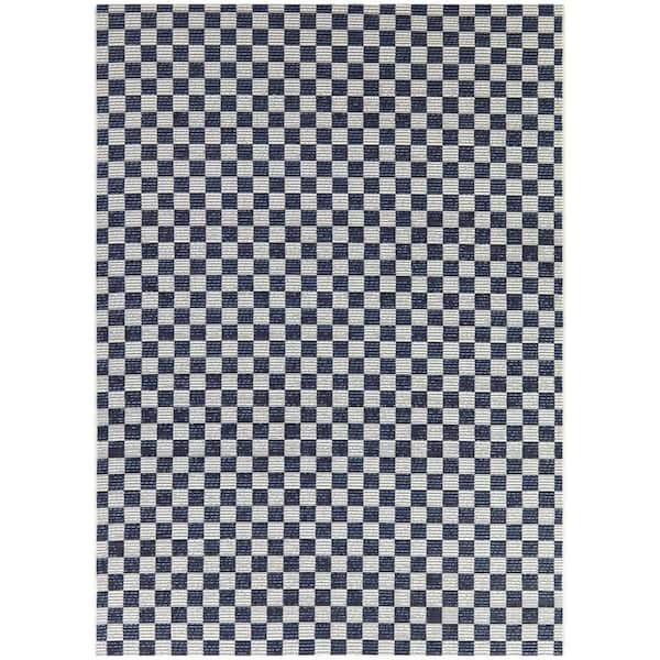 BALTA Sheridan Navy Blue 5 ft. x 7 ft. Checkered Indoor/Outdoor Area Rug