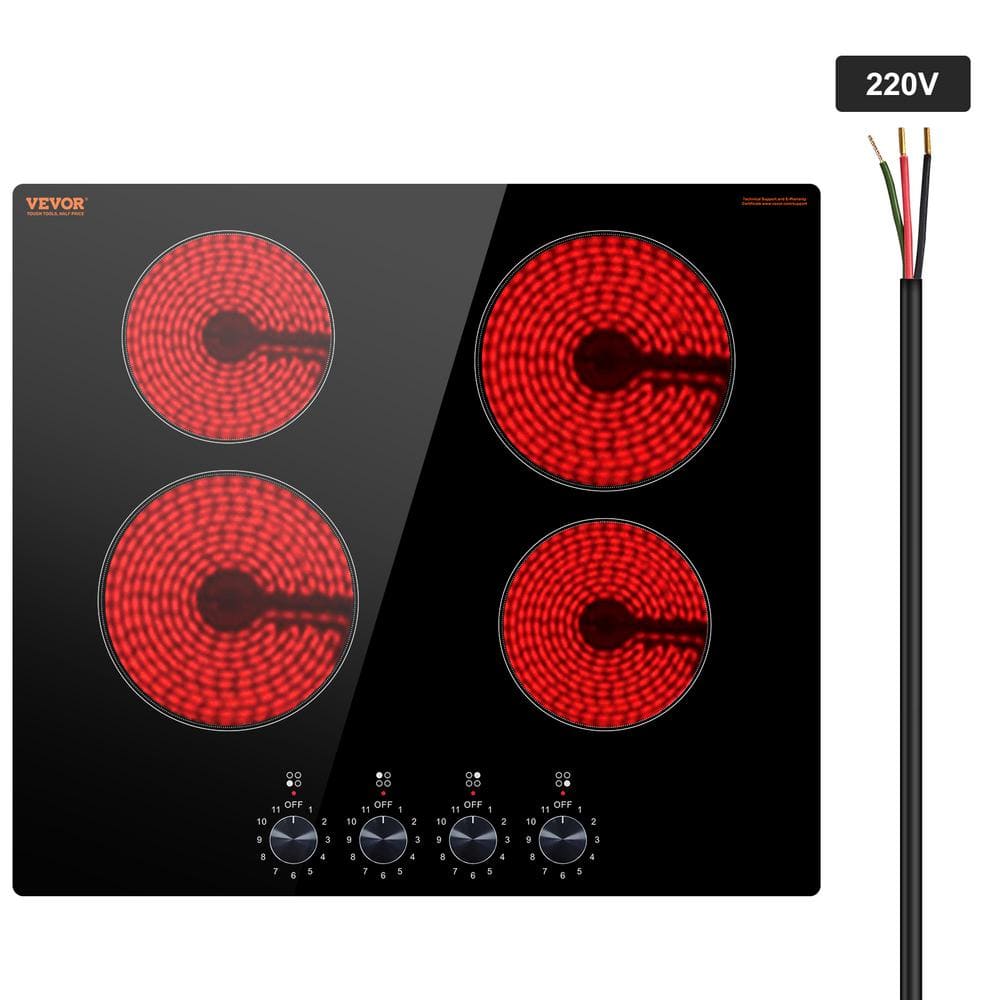 VEVOR Black Elements Electric Cooktop 24 in. 4-Burners Built-in Electric Stove Top 6000-Watt Ceramic Top Radiant Cooktop