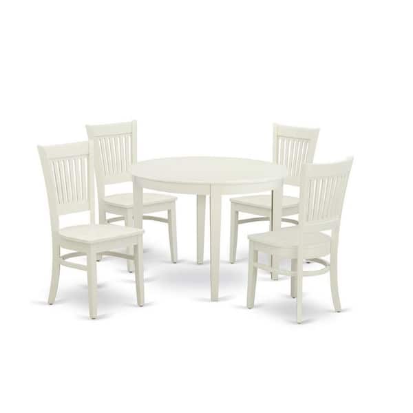 East West Furniture 5-Piece Linen White Finish Solid Wood Top - Round Dining Room Set Seats-4